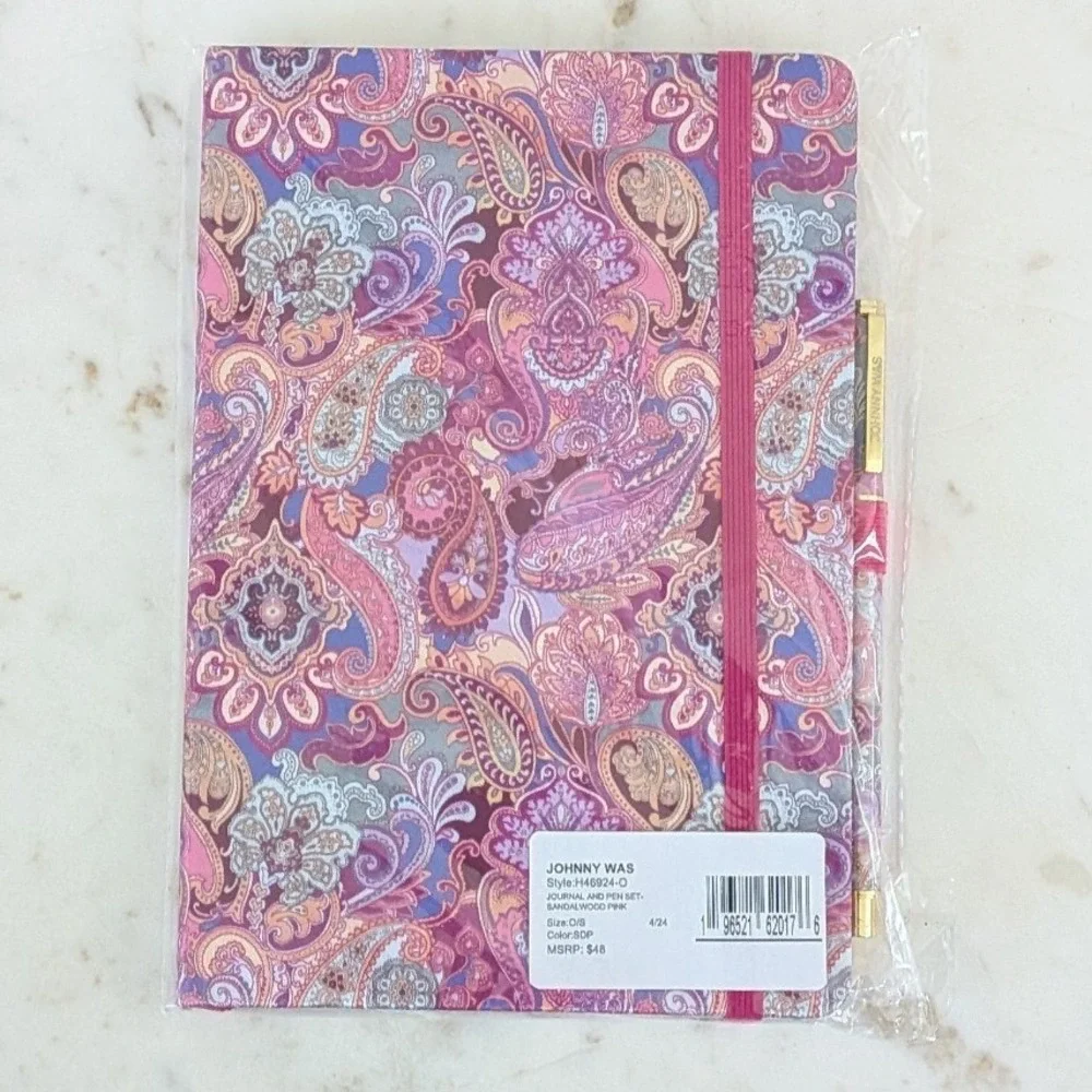 New Johnny Was Journal and Pen Set Sandalwood Pink Paisley Boho H46924-O $48